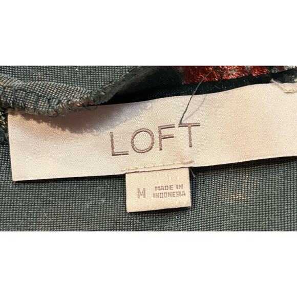 LOFT Green Velvet Red Rose Shirted Halter Top Sz M High Neck Christmas Party - Picture 6 of 7